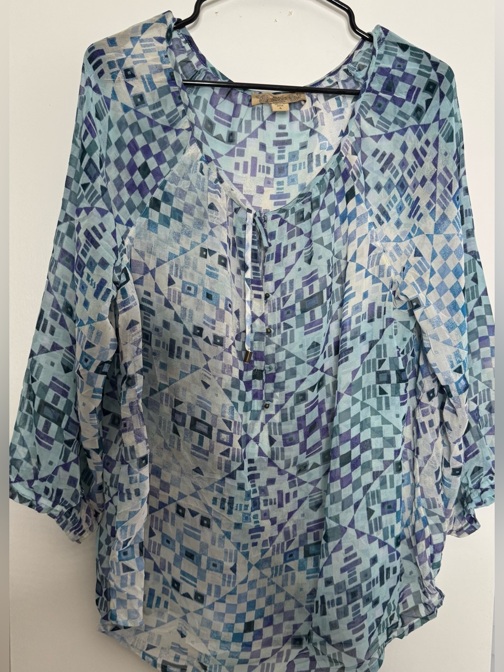 Vintage America Blue & Purple Geometric Tunic flowy size large boho oversized